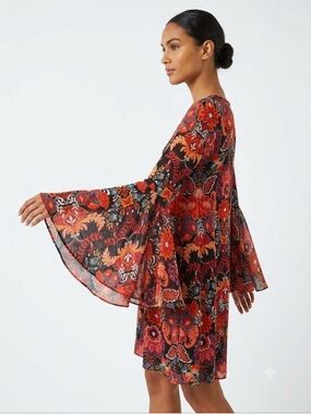 MSK Bohemian Floral Bell-Sleeve Dress - Red Floral